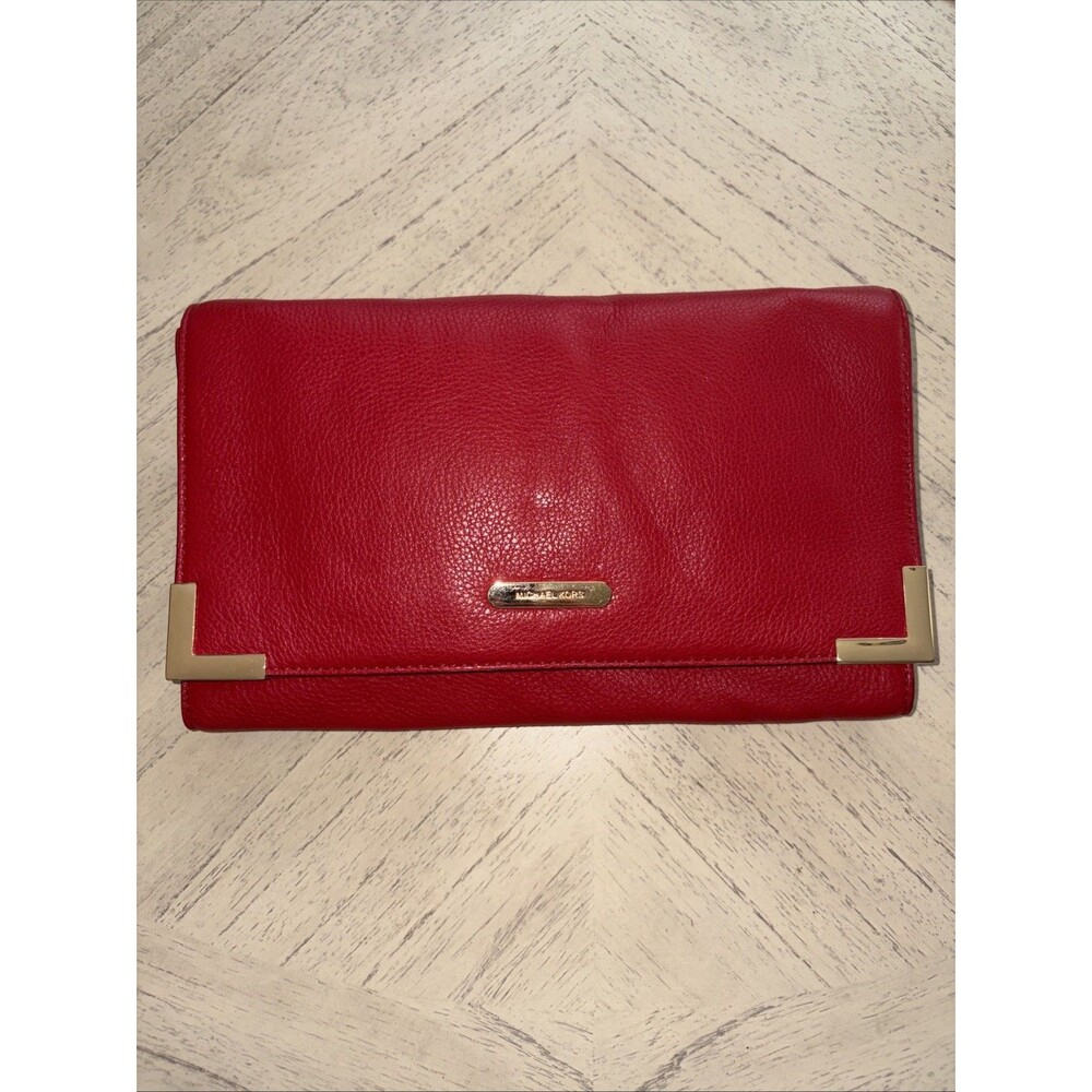 MICHAEL KORS  Fold Over candy apple Red Leather Convertible Shoulder Bag/ Clutch